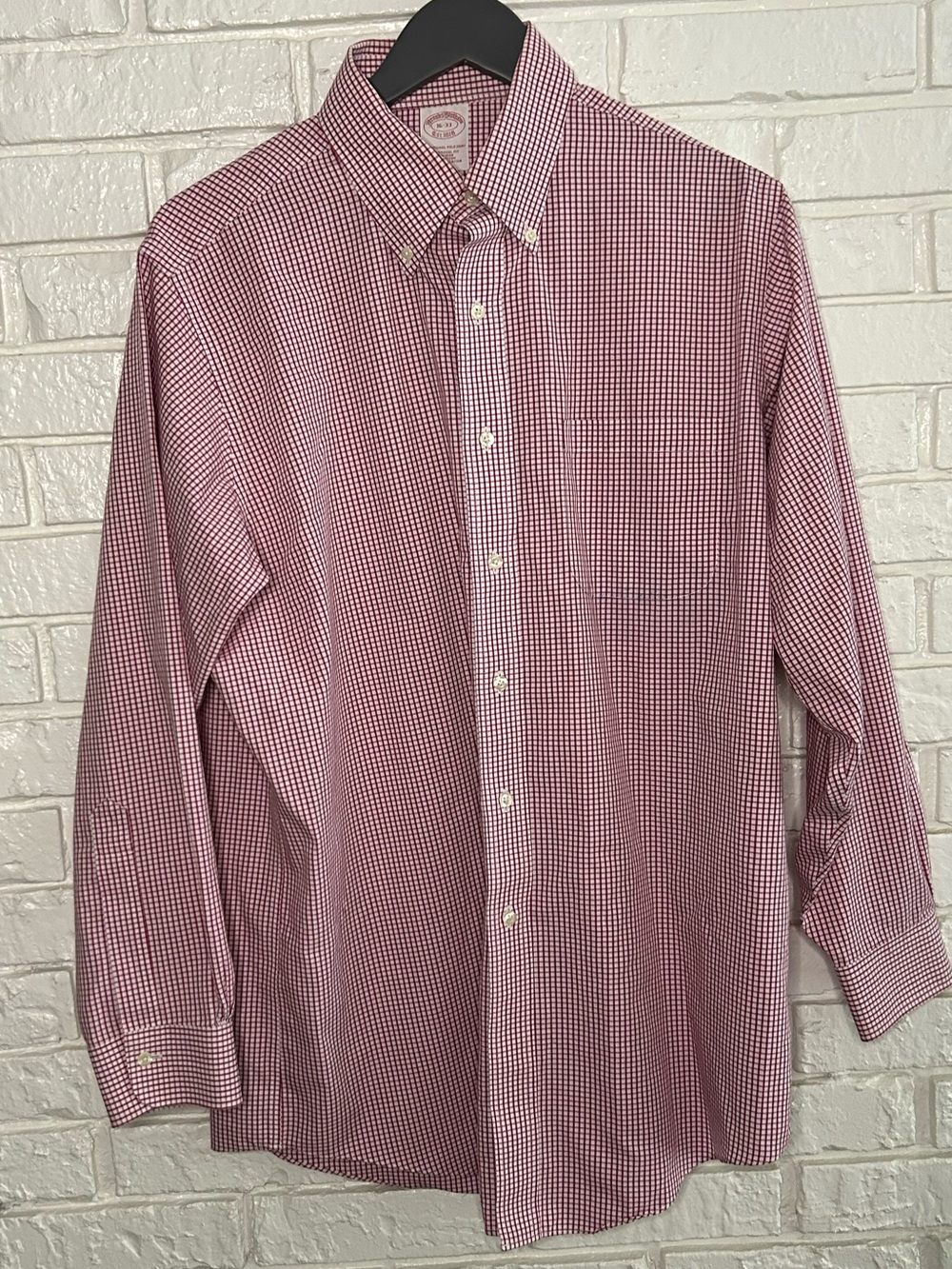 Brooks Brothers Red and White Micro-Check Button-Down Dress Shirt